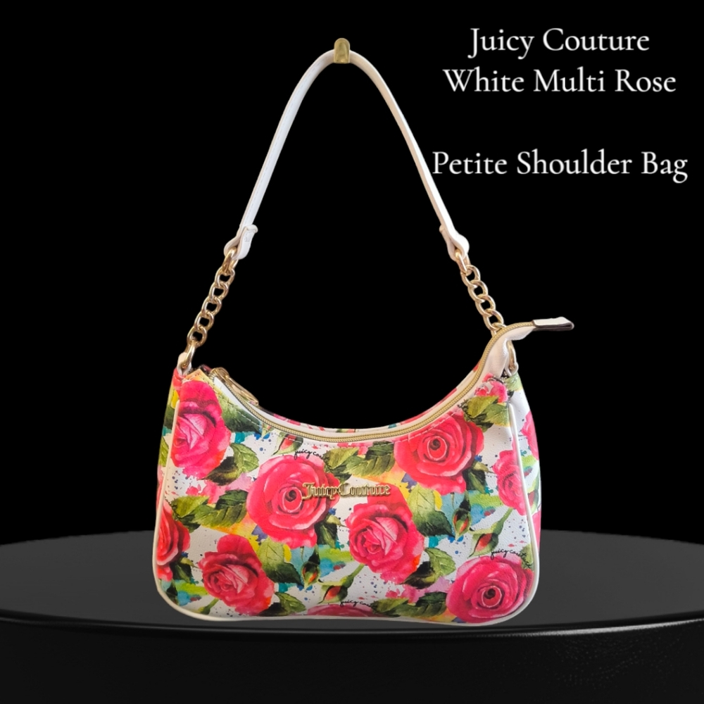 Juicy Couture White Multi Rose Petite Shoulder Bag NWOT